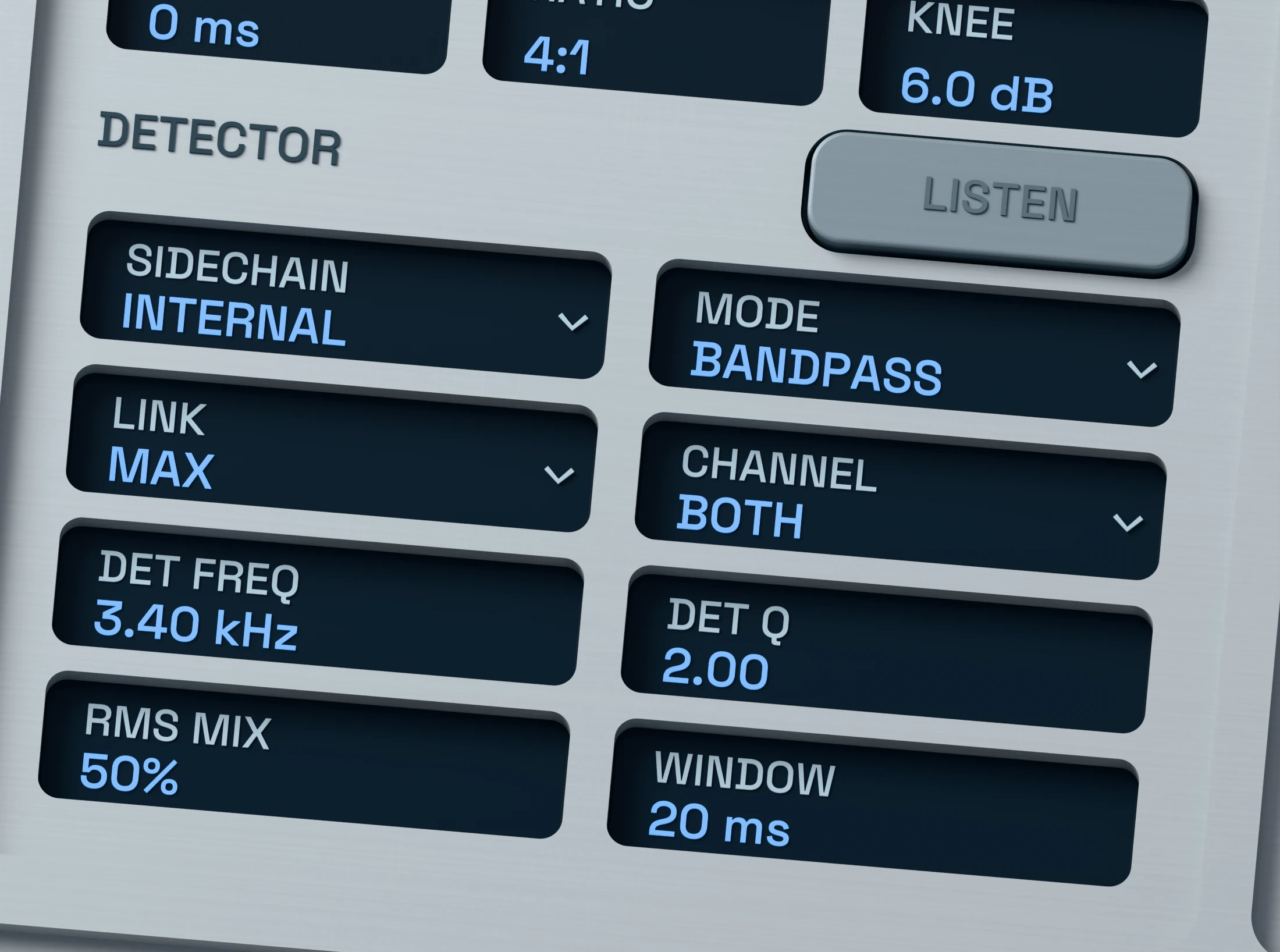 Dynamic EQ 3D detail showing internal and external sidechain detector controls