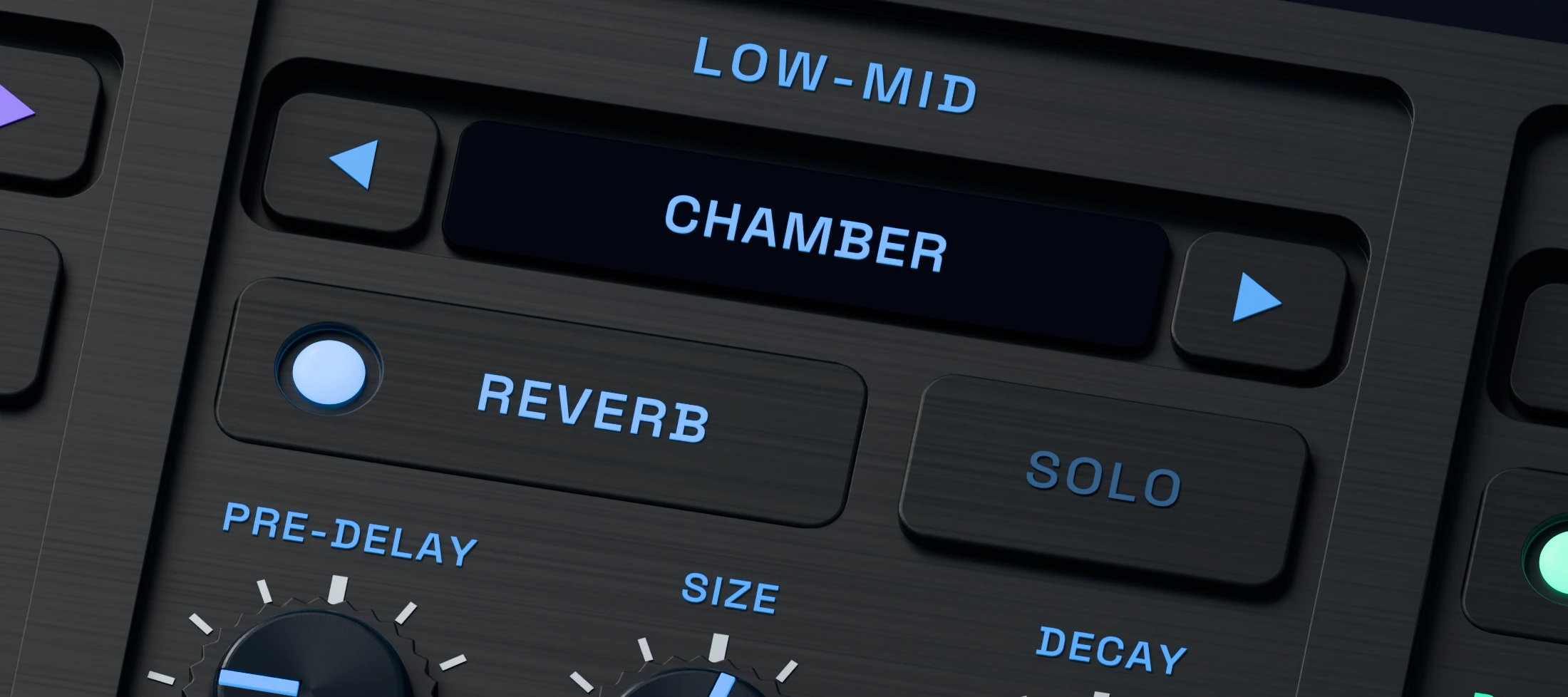 Multiband Reverb 3D detail showing active band solo and level controls