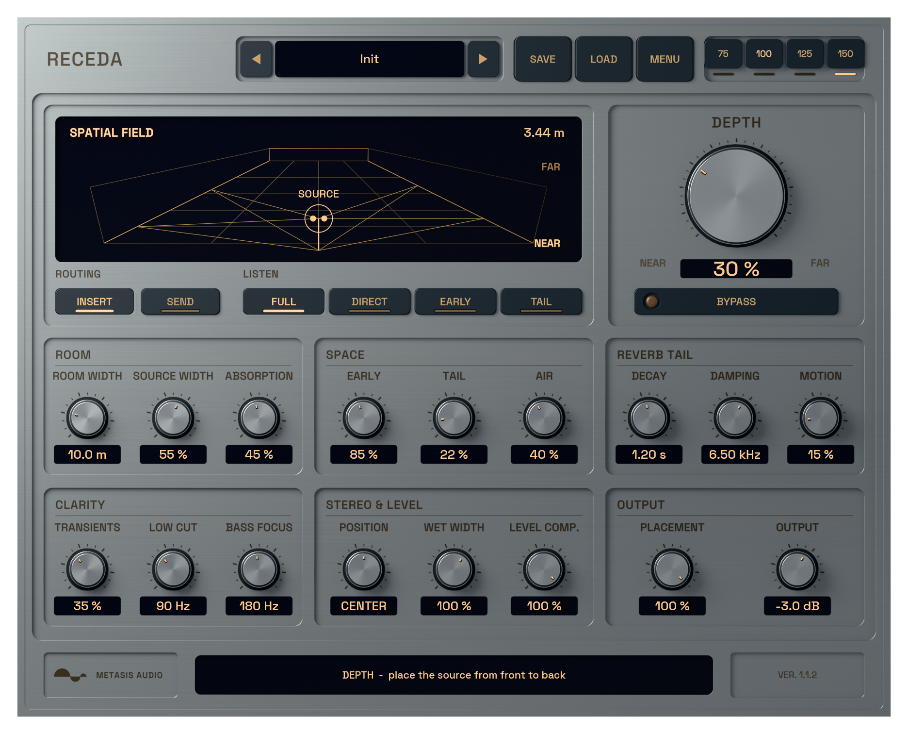 Receda active spatial reverb interface processing audio