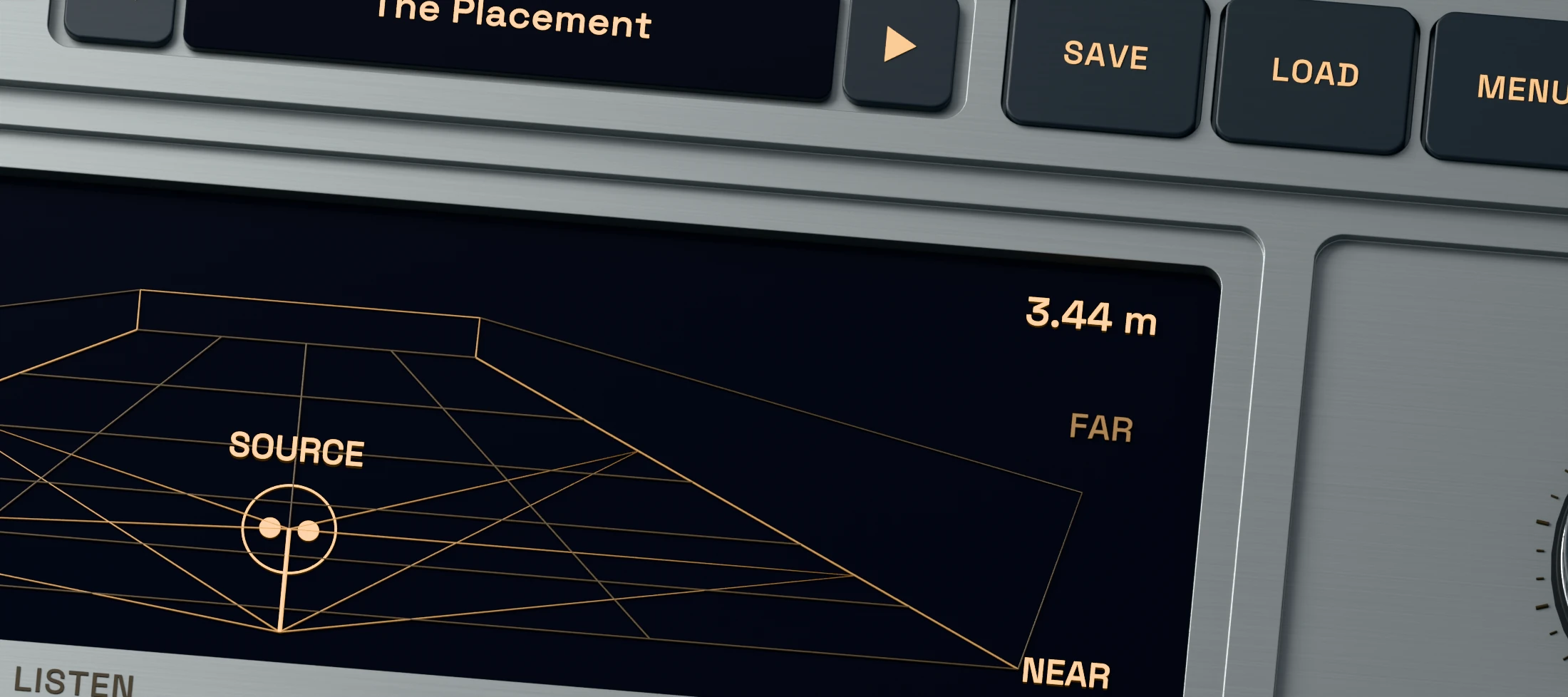 Receda 3D close-up showing active Insert, Send, Direct, Early and Tail listening controls