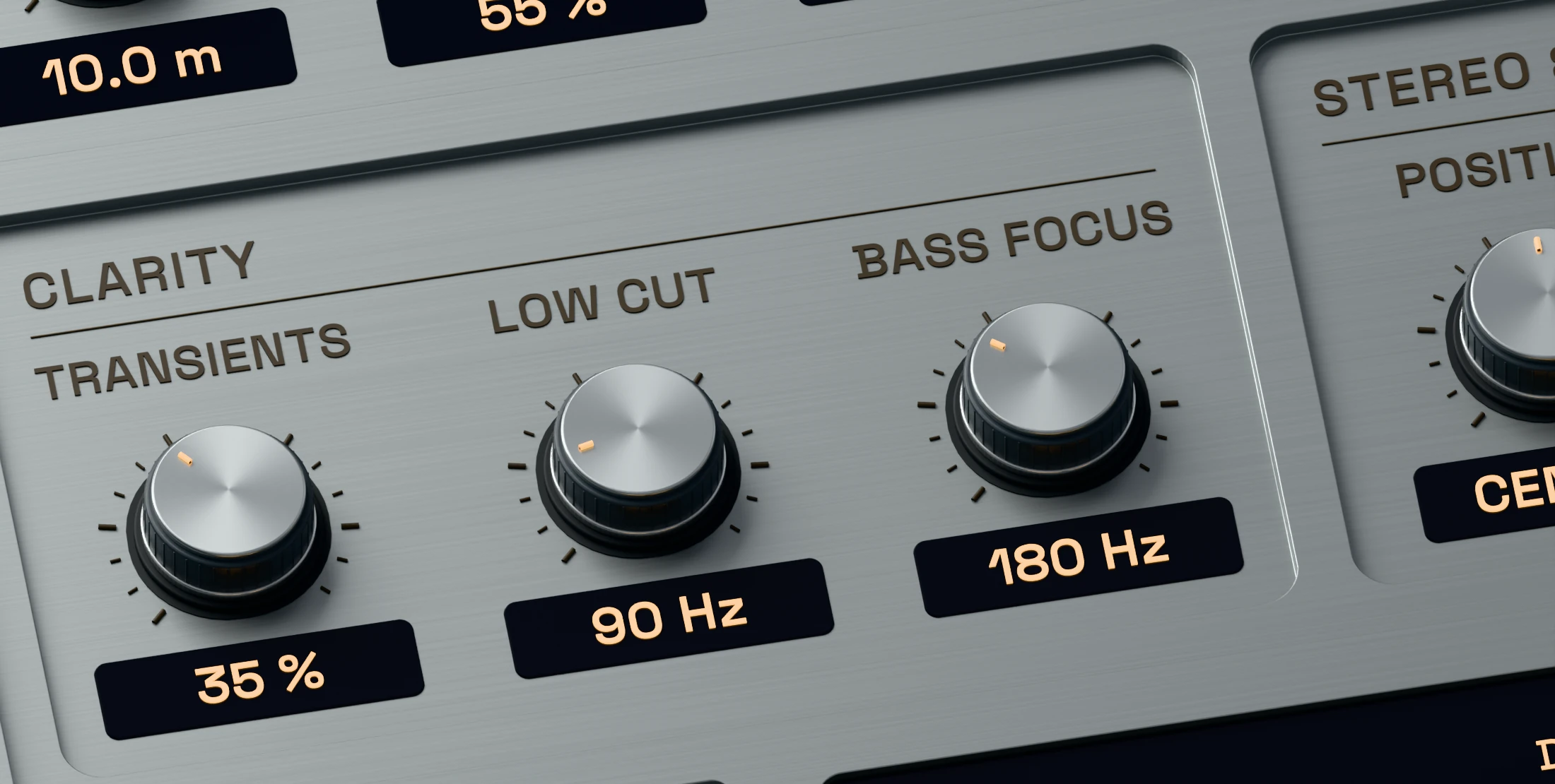 Receda 3D detail showing Transient Protect, Wet Low Cut, Bass Focus and Width