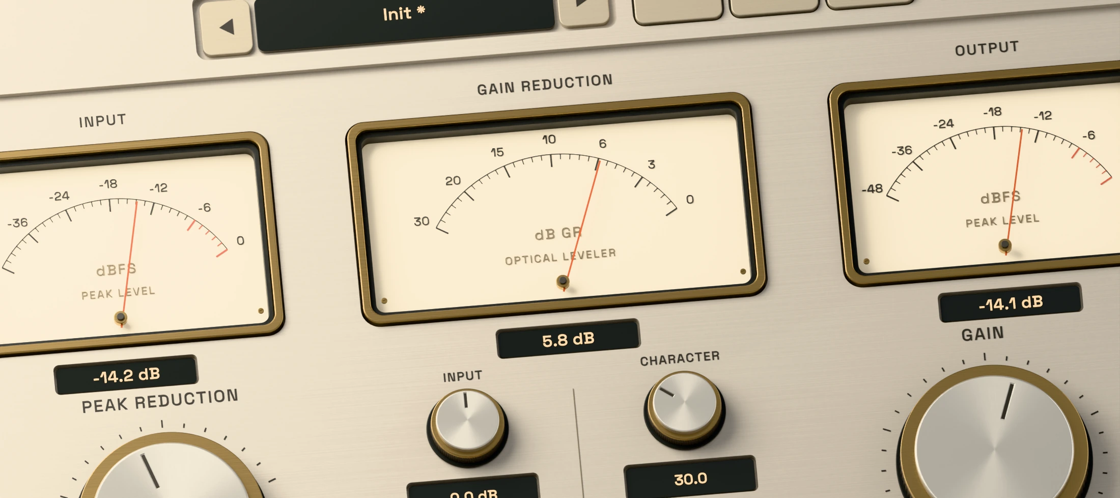 SAMT optical compressor rendered in Blender, showing the input, gain reduction and output instruments